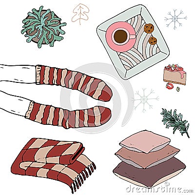 Cosy vector illustration hygge elements Vector Illustration